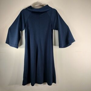 BESPOKE Navy Blue Mock Neck Bell Sleeve A-Line Knit Dress 3/4 Sleeve MCMod